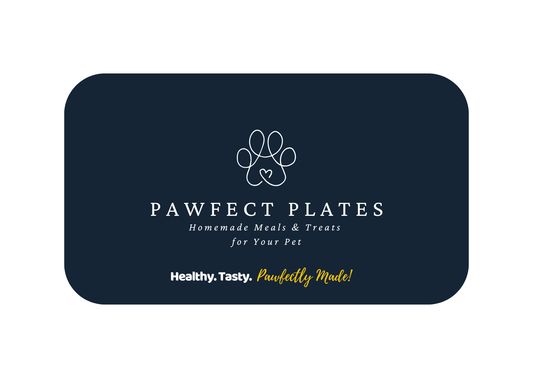 Pawfect Plates logo on a dark blue background